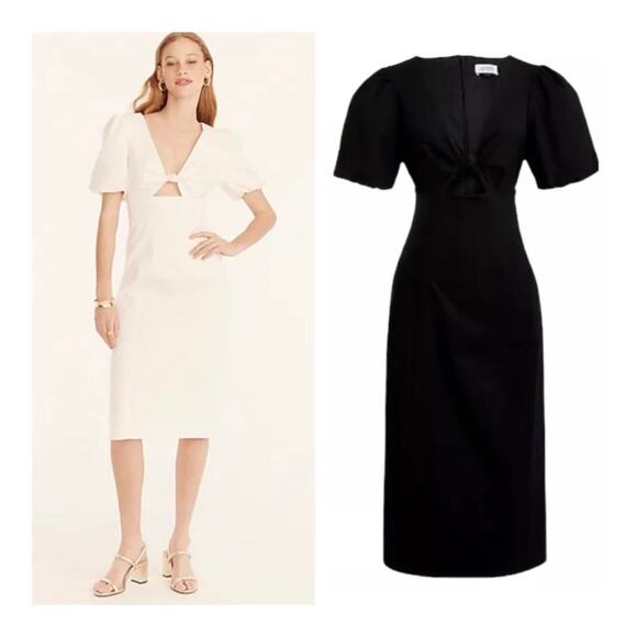 J. Crew Collection Cutout Puff-Sleeve Sheath Cocktail Dress Cotton-Twill Size 2 - Picture 1 of 16
